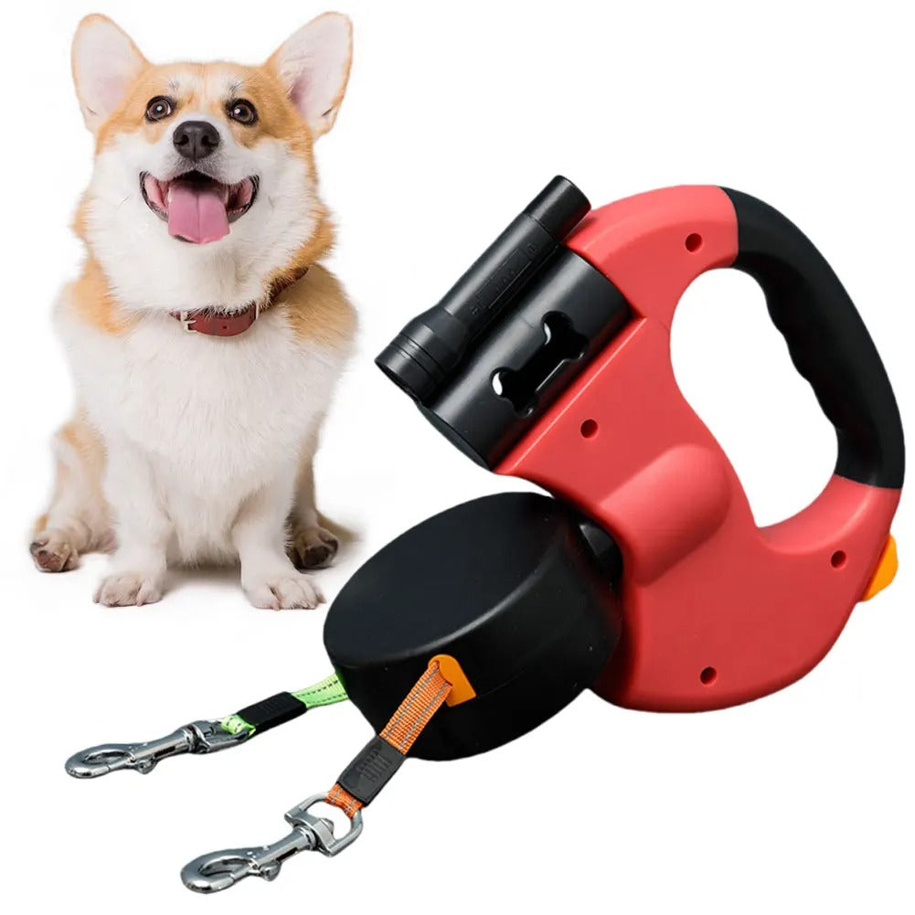 DogFri™ DoubleLeash: LED Licht Dubbele Hoofd Intrekbare Hondenriem