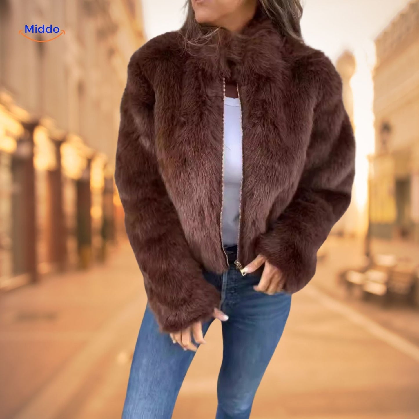 FurElegance™ Jas | Luxe Imitatiebont, Hoge Kraag, Stijlvol & Warm voor Elke Gelegenheid