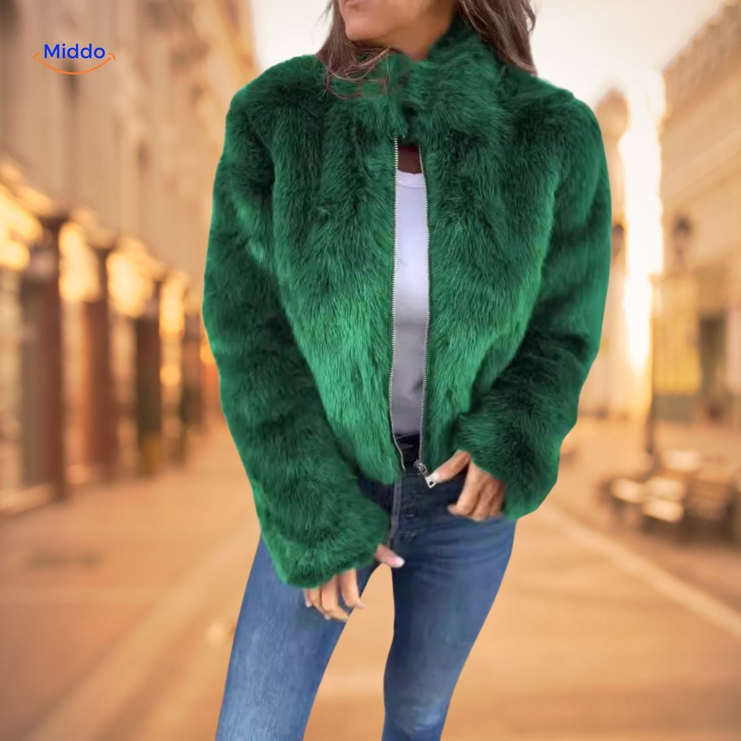 FurElegance™ Jas | Luxe Imitatiebont, Hoge Kraag, Stijlvol & Warm voor Elke Gelegenheid