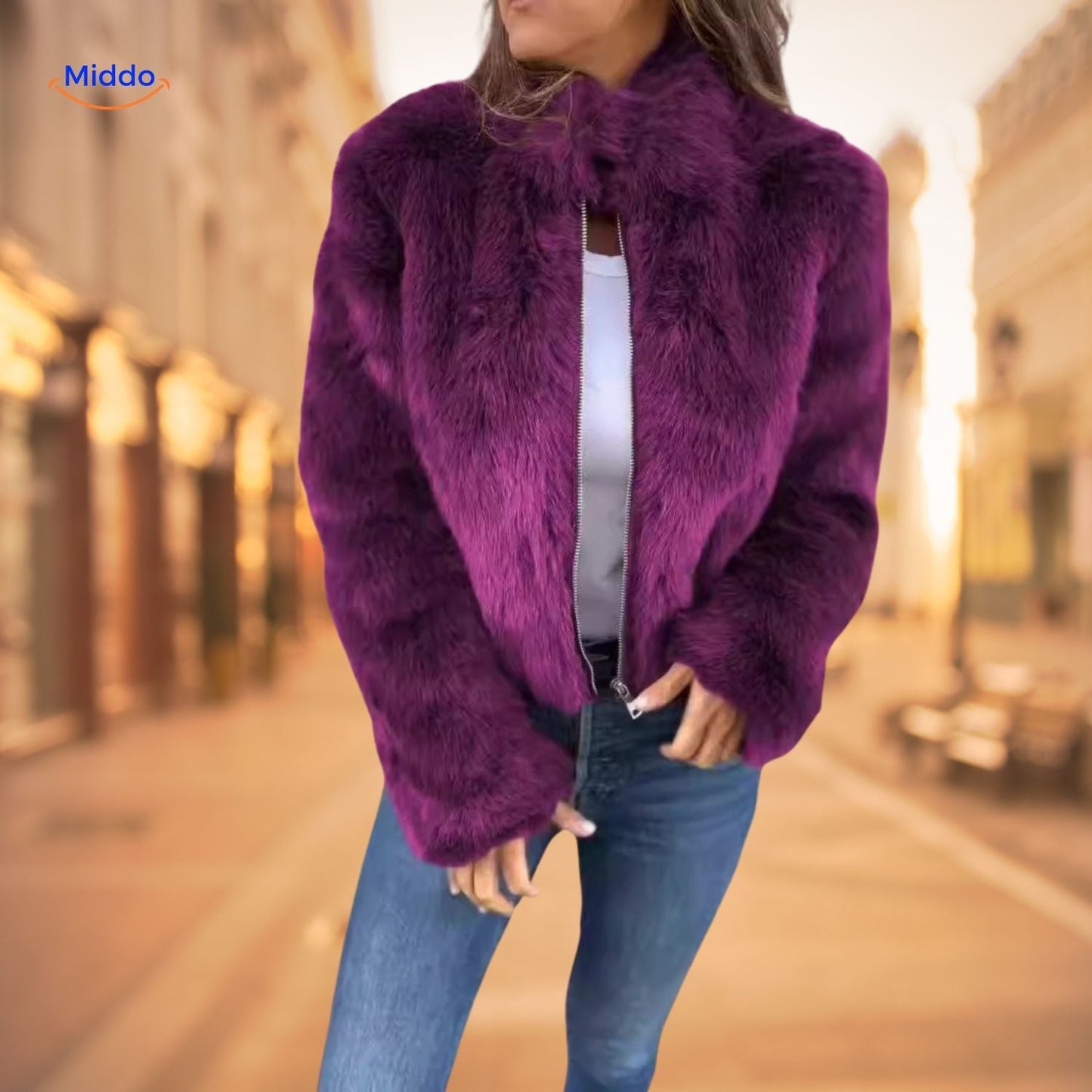FurElegance™ Jas | Luxe Imitatiebont, Hoge Kraag, Stijlvol & Warm voor Elke Gelegenheid