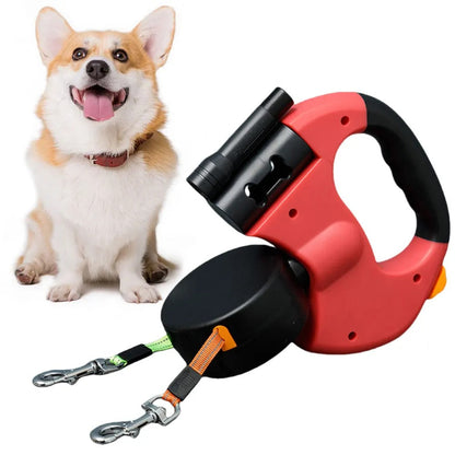 DogFri™ DoubleLeash: LED Licht Dubbele Hoofd Intrekbare Hondenriem