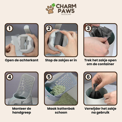 CharmPaws™ 2-in-1 Kattenbakschep met Container