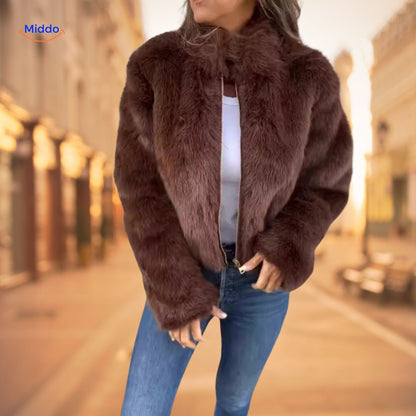 FurElegance™ Jas | Luxe Imitatiebont, Hoge Kraag, Stijlvol & Warm voor Elke Gelegenheid