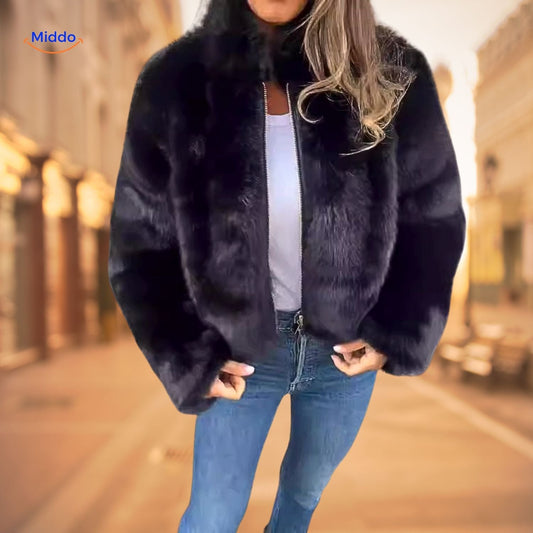 FurElegance™ Jas | Luxe Imitatiebont, Hoge Kraag, Stijlvol & Warm voor Elke Gelegenheid